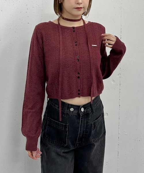 archives（アルシーヴ）の「チョーカー付ハリヌキニットカーディガン（カーディガン/ボレロ・レディース・グレー/チャコールグレー/グリーン/ワイン/アイボリー・MEDIUM）」の7枚目の写真