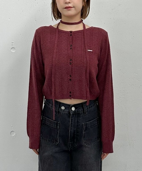 archives（アルシーヴ）の「チョーカー付ハリヌキニットカーディガン（カーディガン/ボレロ・レディース・グレー/チャコールグレー/グリーン/ワイン/アイボリー・MEDIUM）」の10枚目の写真