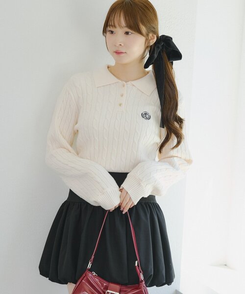 Another Branch olive des olive(アナザーブランチオリーブデオリーブ)の「ワンポイント刺繍ポロニット(ニット/セーター・レディース・グレー/ボルドー/ネイビー/アイボリー・FREE)」の13枚目の写真