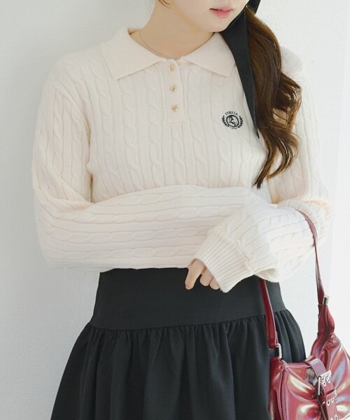 Another Branch olive des olive(アナザーブランチオリーブデオリーブ)の「ワンポイント刺繍ポロニット(ニット/セーター・レディース・グレー/ボルドー/ネイビー/アイボリー・FREE)」の14枚目の写真