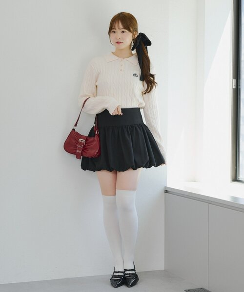 Another Branch olive des olive(アナザーブランチオリーブデオリーブ)の「ワンポイント刺繍ポロニット(ニット/セーター・レディース・グレー/ボルドー/ネイビー/アイボリー・FREE)」の7枚目の写真