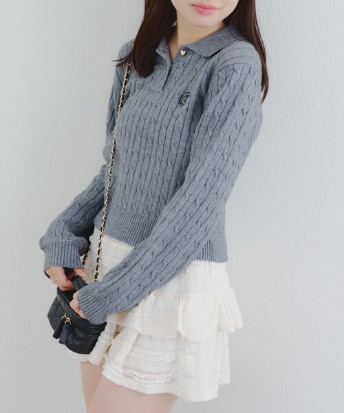 Another Branch olive des olive(アナザーブランチオリーブデオリーブ)の「ワンポイント刺繍ポロニット(ニット/セーター・レディース・グレー/ボルドー/ネイビー/アイボリー・FREE)」の10枚目の写真