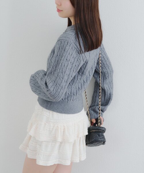 Another Branch olive des olive(アナザーブランチオリーブデオリーブ)の「ワンポイント刺繍ポロニット(ニット/セーター・レディース・グレー/ボルドー/ネイビー/アイボリー・FREE)」の11枚目の写真
