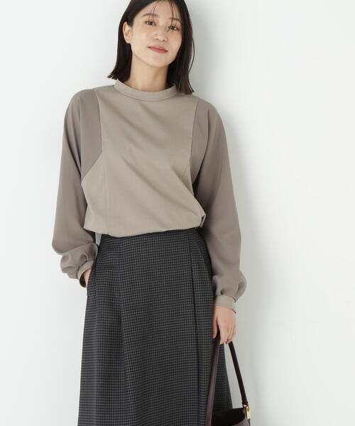 異素材ブロッキングプルオーバーカットソー セール】◇ポンチ異素材ドッキングプルオーバー（Tシャツ/カットソー