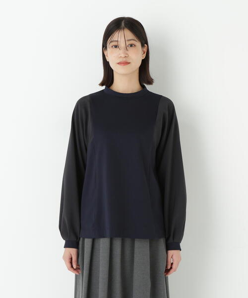 異素材ブロッキングプルオーバーカットソー セール】◇ポンチ異素材ドッキングプルオーバー（Tシャツ/カットソー