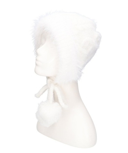 FILA（フィラ）の「FILA/フィラ ニットフード帽 SKI KNIT FURRY BONNET HOOD 253013673（ニットキャップ/ビーニー・レディース・ブラック/ホワイト・FREE）」の2枚目の写真