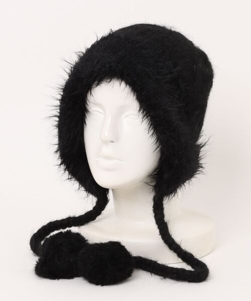 FILA（フィラ）の「FILA/フィラ ニットフード帽 SKI KNIT FURRY BONNET HOOD 253013673（ニットキャップ/ビーニー・レディース・ブラック/ホワイト・FREE）」の8枚目の写真