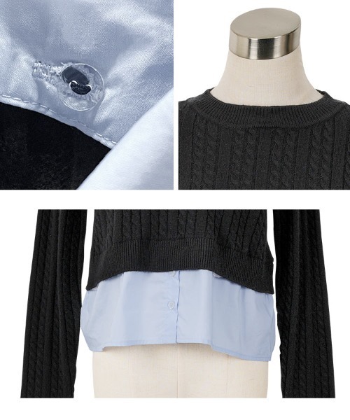 sheller レイヤード風ニット ボーダー 襟取り外し 2wayケーブルレイヤード風ニット（ニット/セーター