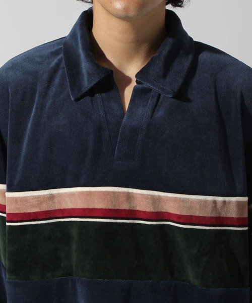 niko and...（ニコアンド）の「ベロアスキッパーポロ（ポロシャツ・メンズ・ボルドー/ネイビー・MEDIUM/LARGE）」の12枚目の写真