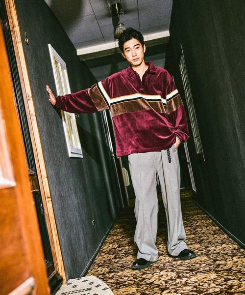 niko and...（ニコアンド）の「ベロアスキッパーポロ（ポロシャツ・メンズ・ボルドー/ネイビー・MEDIUM/LARGE）」の3枚目の写真