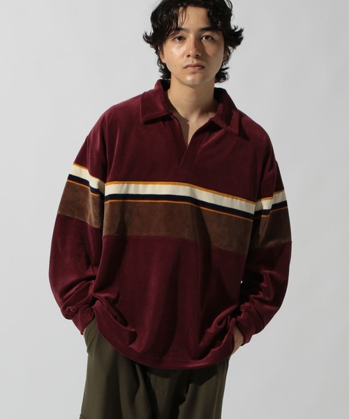 niko and...（ニコアンド）の「ベロアスキッパーポロ（ポロシャツ・メンズ・ボルドー/ネイビー・MEDIUM/LARGE）」の10枚目の写真