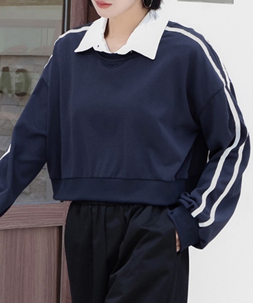 Miniministore(ミニミニストア)の「サイドライン スウェットシャツショート丈(スウェット・レディース・ブラック/ライトグレー/ダークグレー/ネイビー・FREE)」の4枚目の写真