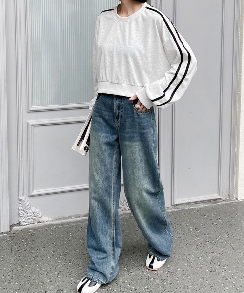Miniministore(ミニミニストア)の「サイドライン スウェットシャツショート丈(スウェット・レディース・ブラック/ライトグレー/ダークグレー/ネイビー・FREE)」の9枚目の写真