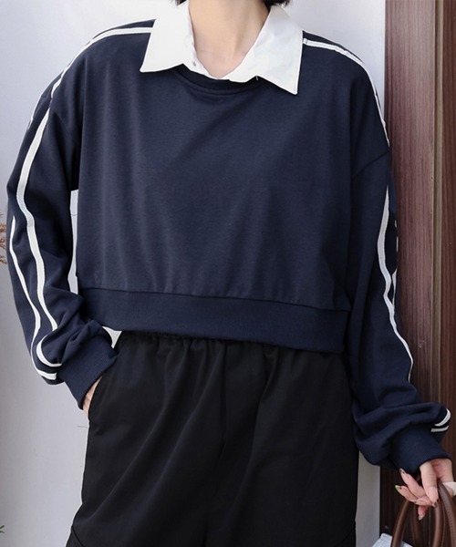 Miniministore(ミニミニストア)の「サイドライン スウェットシャツショート丈(スウェット・レディース・ブラック/ライトグレー/ダークグレー/ネイビー・FREE)」の14枚目の写真