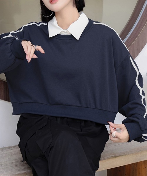 Miniministore(ミニミニストア)の「サイドライン スウェットシャツショート丈(スウェット・レディース・ブラック/ライトグレー/ダークグレー/ネイビー・FREE)」の15枚目の写真