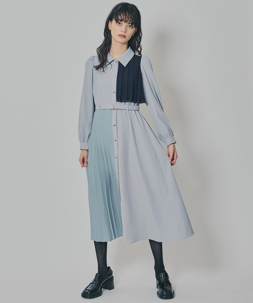 REDYAZEL(レディアゼル)の「カラーブロックパネルアシメプリーツワンピース(ワンピース・レディース・グレー/ネイビー/ブラウン・FREE)」の6枚目の写真