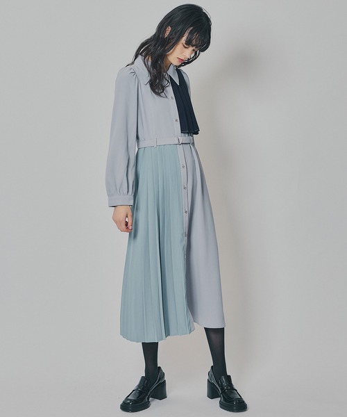 REDYAZEL(レディアゼル)の「カラーブロックパネルアシメプリーツワンピース(ワンピース・レディース・グレー/ネイビー/ブラウン・FREE)」の8枚目の写真
