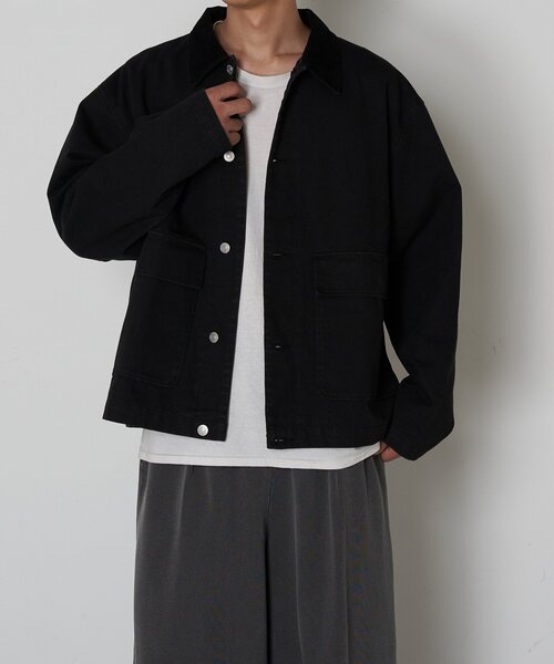 カジュアル黒ジャケット コーデュロイ襟付き カジュアル黒ジャケット コーデュロイ襟付き SEVEN BY SEVEN(セブン
