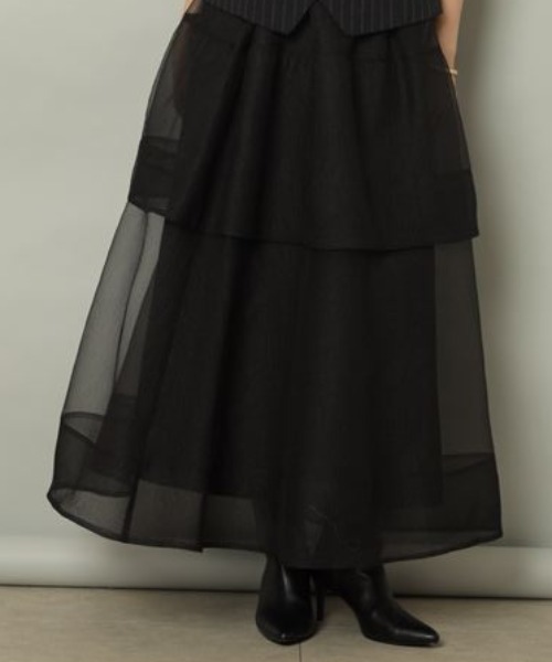 【タグ付き新品】CADUNE/オーガンフレアスカート/黒SSサイズ CADUNE（カデュネ）の「オーガンフレアスカート（スカート）」 - WEAR