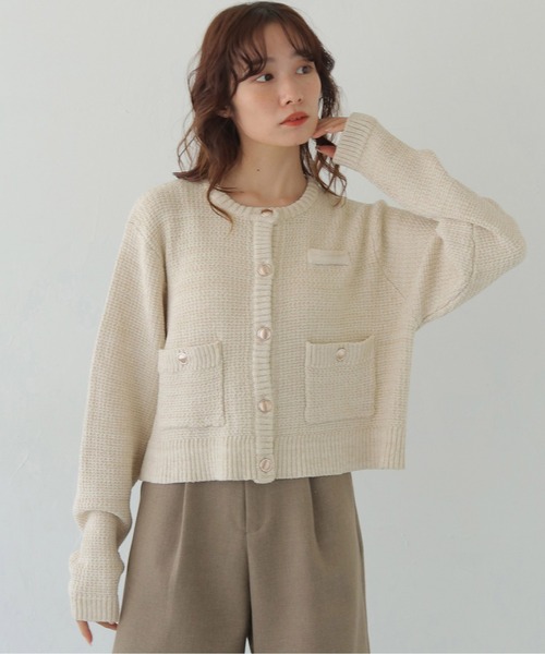CLEIO（クレイオ）の「【CLEIO】ツイードライク金ボタンカーディガン TWEED-LIKE GOLD BUTTON CARDIGAN/986-14613（Tシャツ/カットソー・レディース・アイボリー/ネイビー/チャコール・FREE）」の2枚目の写真