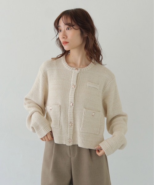 CLEIO（クレイオ）の「【CLEIO】ツイードライク金ボタンカーディガン TWEED-LIKE GOLD BUTTON CARDIGAN/986-14613（Tシャツ/カットソー・レディース・アイボリー/ネイビー/チャコール・FREE）」の7枚目の写真