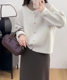 ノーカラー　ニットカーディガン