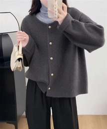 ノーカラー　ニットカーディガン