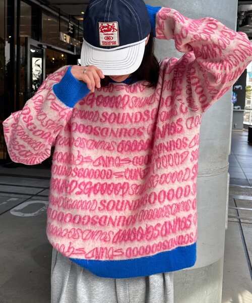 SOUNDSGOOOOD(サウンズグッド)の「【SOUNDS GOOOOD】ロゴシャギーニット(ニット/セーター・レディース・サックスブルー/イエロー/ピンク・ONE SIZE)」の1枚目の写真