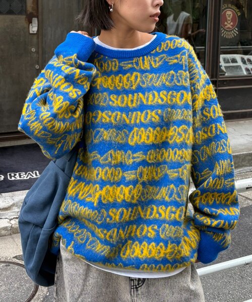 SOUNDSGOOOOD(サウンズグッド)の「【SOUNDS GOOOOD】ロゴシャギーニット(ニット/セーター・レディース・サックスブルー/イエロー/ピンク・ONE SIZE)」の3枚目の写真