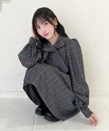 i+mu チェック柄 変形ワンピース 青系 ゆったり 40サイズ センソユニコ i+mu チェック柄 変形ワンピース 青系 ゆったり 40サイズ