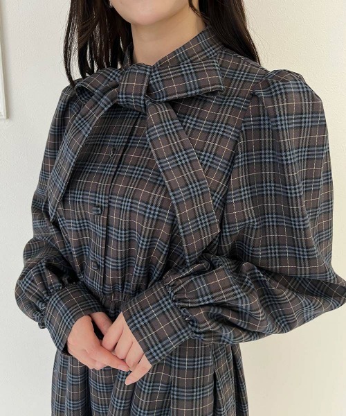 F i.n.t（フィント）の「ボリュームスリーブボウタイチェックワンピース（ワンピース・レディース・ブルー/レッド・FREE）」の14枚目の写真