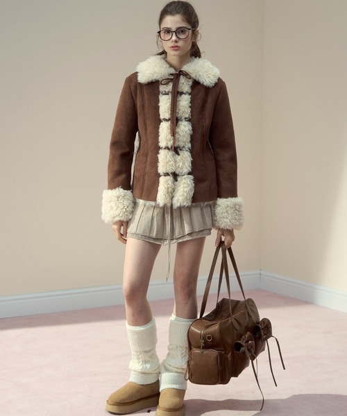 Vin ムートンコート　スカート カットソー３点セット ムートンボアダッフルコート SP25a008【SunsetPark】【2025AW