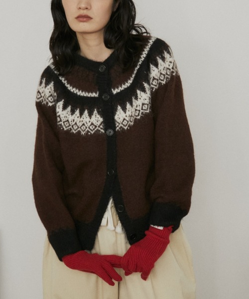 MERLOT（メルロー）の「ノルディッククルーネックカーディガン（カーディガン/ボレロ・レディース・ホワイト/ブラウン・FREE）」の7枚目の写真