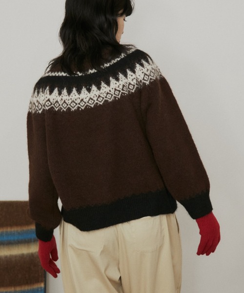 MERLOT（メルロー）の「ノルディッククルーネックカーディガン（カーディガン/ボレロ・レディース・ホワイト/ブラウン・FREE）」の9枚目の写真