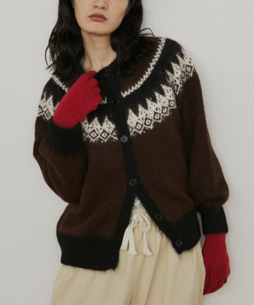 MERLOT（メルロー）の「ノルディッククルーネックカーディガン（カーディガン/ボレロ・レディース・ホワイト/ブラウン・FREE）」の6枚目の写真