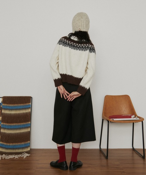 MERLOT（メルロー）の「ノルディッククルーネックカーディガン（カーディガン/ボレロ・レディース・ホワイト/ブラウン・FREE）」の19枚目の写真