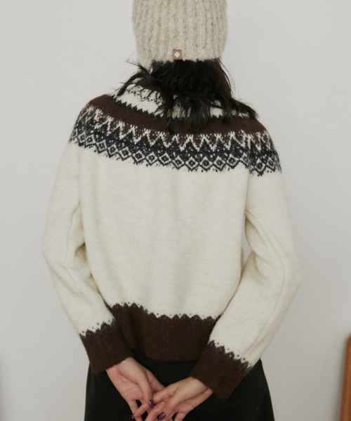 MERLOT（メルロー）の「ノルディッククルーネックカーディガン（カーディガン/ボレロ・レディース・ホワイト/ブラウン・FREE）」の16枚目の写真