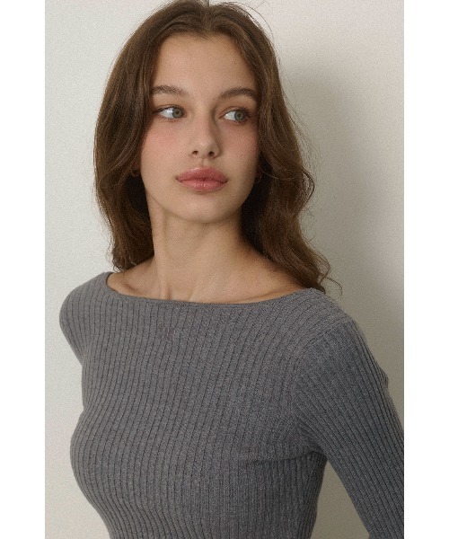 Rib Knit Long Sleeve Top /背中開きニットトップス（ニット/セーター