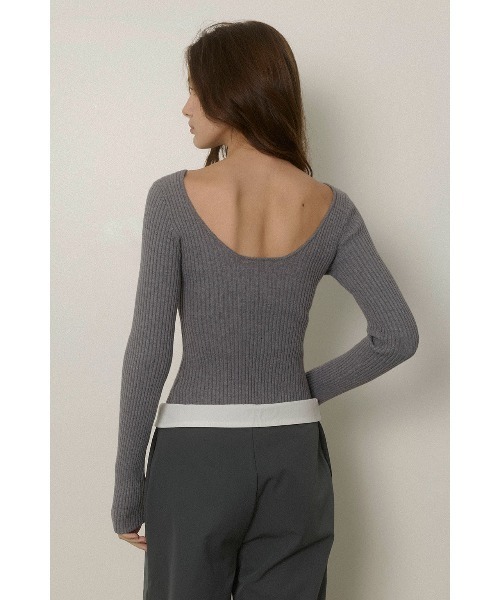 Rib Knit Long Sleeve Top /背中開きニットトップス（ニット/セーター