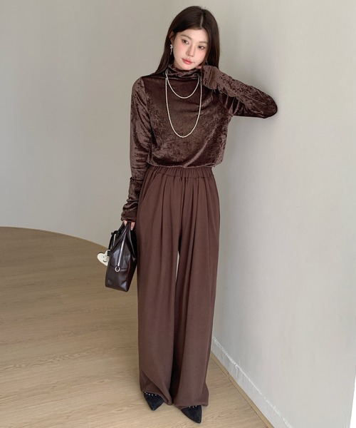 by LEGNA(バイレグナ)の「両面起毛ダブルタックワイドパンツ(その他パンツ・レディース・ブラック/ダークブラウン/ダークグレー/モカ・M-Regular/L-Regular/M-Short/L-Short)」の6枚目の写真