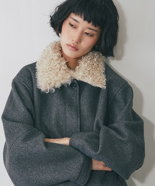 セール】2WAYフェイクウール襟プードルファーショートジャケット