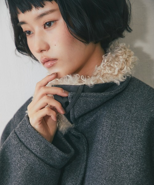 2WAYフェイクウール襟プードルファーショートジャケット（ブルゾン