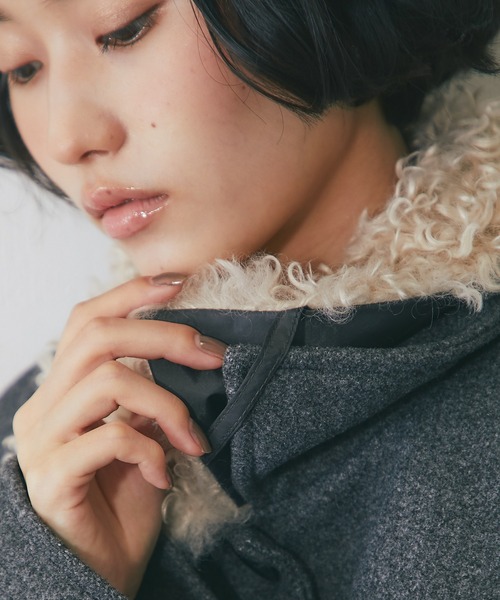 2WAYフェイクウール襟プードルファーショートジャケット（ブルゾン