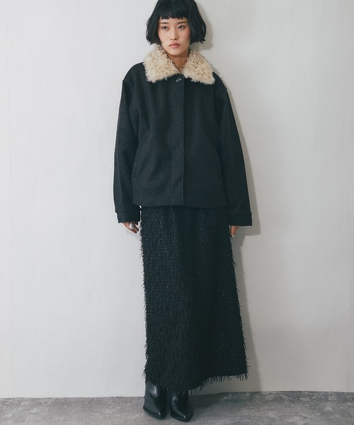 2WAYフェイクウール襟プードルファーショートジャケット（ブルゾン