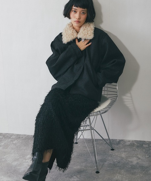 セール】2WAYフェイクウール襟プードルファーショートジャケット