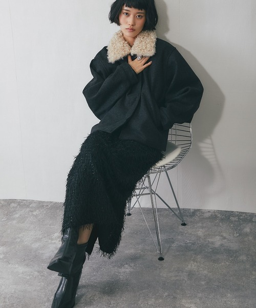 セール】2WAYフェイクウール襟プードルファーショートジャケット