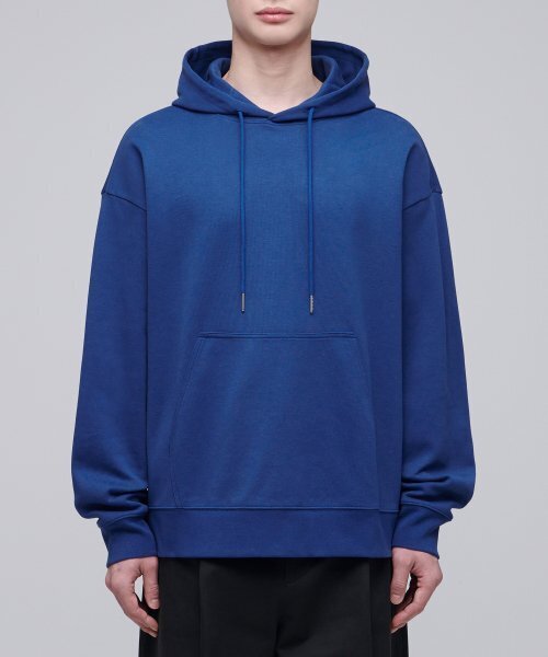 Open yy ブルーオーバーサイズフードパーカー フラットテリーオーバーサイズフードパーカースウェットシャツ[ブルー