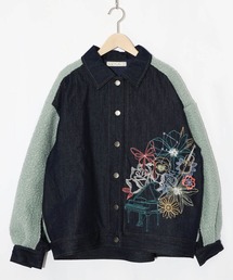 iS ScoLar（イズスカラー）の「553250：花蝶刺繍デニム×プードルボア 切替ジャケット（デニムジャケット）」