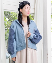 iS ScoLar（イズスカラー）の「553250：花蝶刺繍デニム×プードルボア 切替ジャケット（デニムジャケット）」