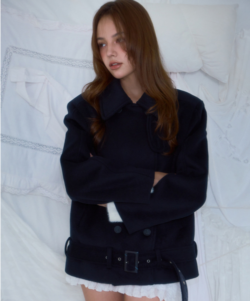 ROSEFRANTZ（ロゼフランツ）の「Belt Half-neck Wool Jacket [Dark Navy]（チェスターコート・レディース・ダークネイビー・FREE）」の6枚目の写真